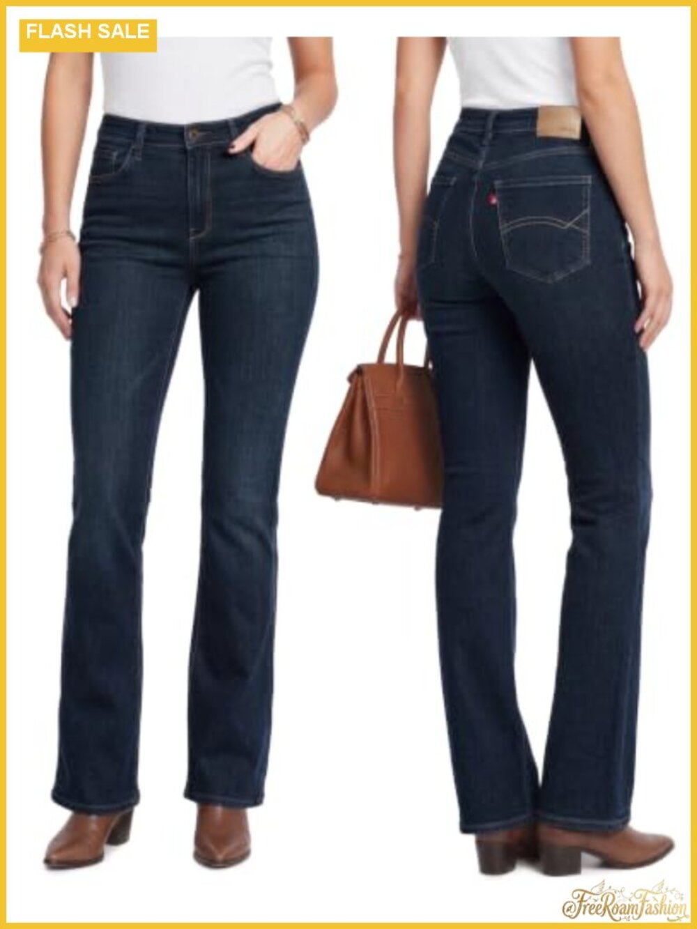 Women's Bootcut Jeans Mid Rise Regular Fit 32" Inseam Cotton Blend Stretch Denim